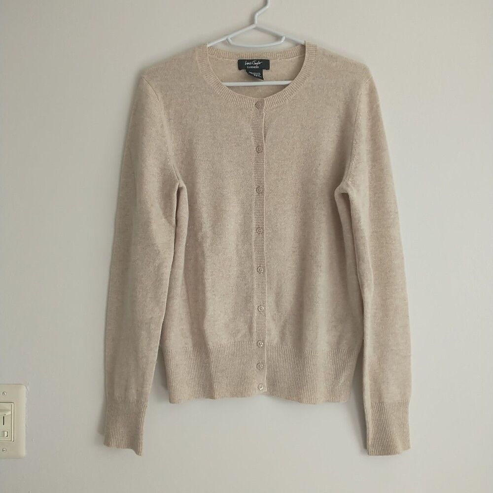 Lord&Taylor Cardigan Sweater Womens XS/S*Beige Tan 100%Cashmere Lightweight